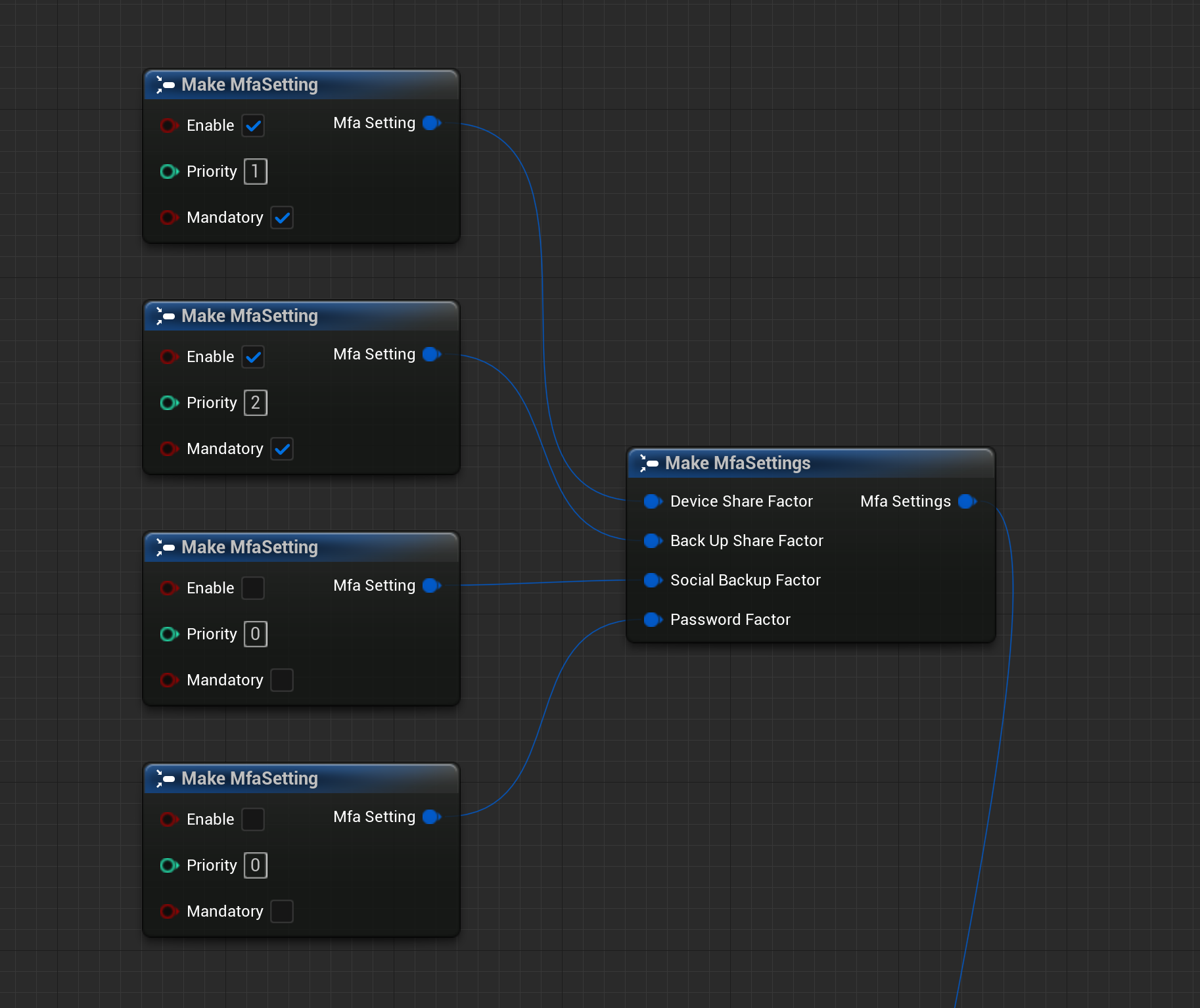 Unreal Blueprint MFA Settings Options